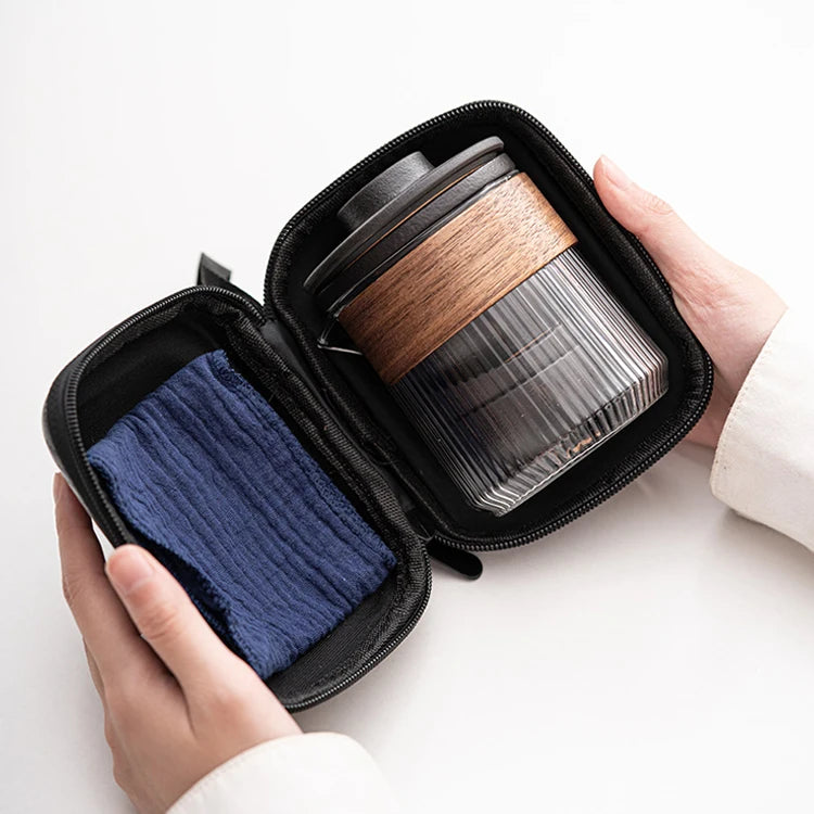 Portable Outdoor Travel Ceramic Pot and White Glass Teapot Set Chinese Tea Cups for Drinkware Use