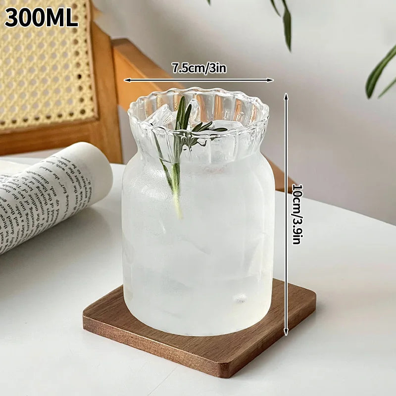 INS Transparent Glass Cups Creative Stripe Cold Coffee Mug Ice Juice Cocktail Drinking Cup Drinkware Water Wine Glass Bottle