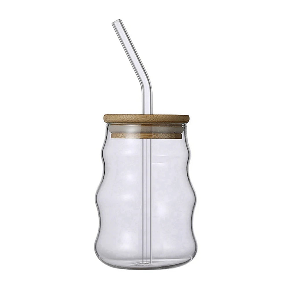 Ins Glass Cup with Straw Clear Juice Milk Straw Cup with Bamboo Lid Drinkware Simple Tumbler Latte Coffee Cup Mason Jar Mug