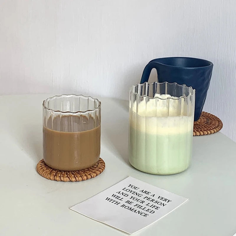 Heat-Resistant Stripe Glass Cup Transparent Coffee Mug Drinking Glasses Juice Milk Tea Cups Cocktail Glasses Beverages Drinkware