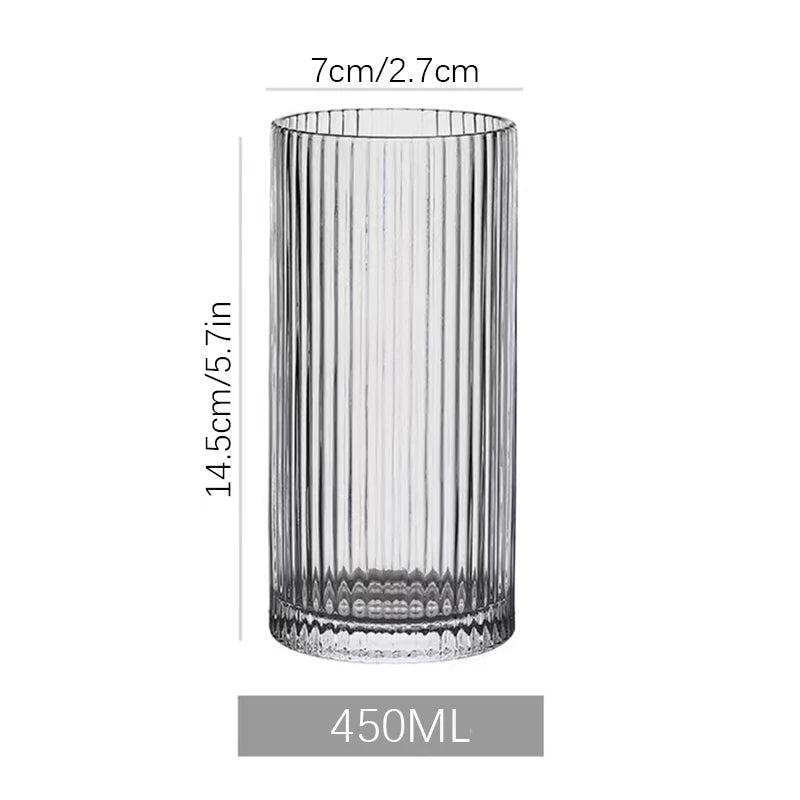 Simple striped glass cup Americano coffee cup juice cup cold drink cup milk breakfast cup suitable for coffee shop hotel party