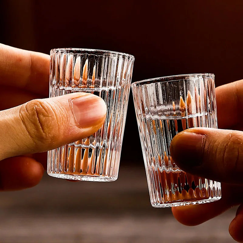 6pcs Set 20ml Striped Foreign Wine Glass Small Capacity Liquor Glass Transparent Brandy Vodka Cups Party Bar Specific Wine Glass