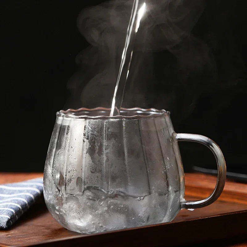 400ml High Borosilicate Glass Coffee Cups Creative Striped Mug Breakfast Milk Glass Water Cup Pumpkin Cups Home Office Drinkware