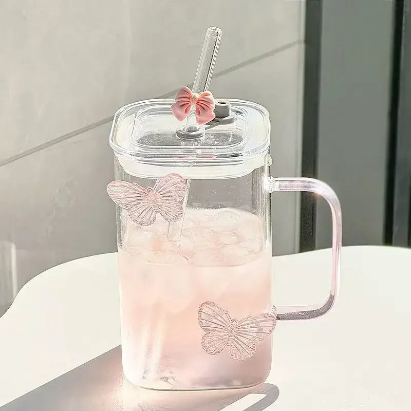 Bow Shaped Glass, Water Cup, High-value Household Cold Drink, Juice Cute Milk Coffee Cups Glassware