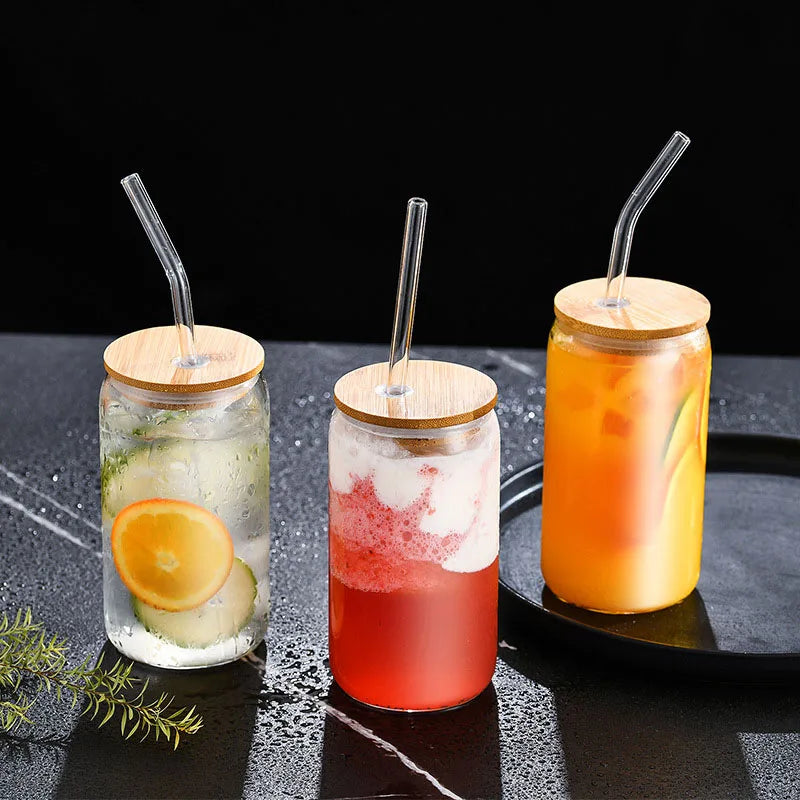 Multifunctional Bamboo Lid Glass, 16oz High Borosilicate Cola Cup, High Temperature Resistant Glass, Milk Tea Cup, Beverage Cup