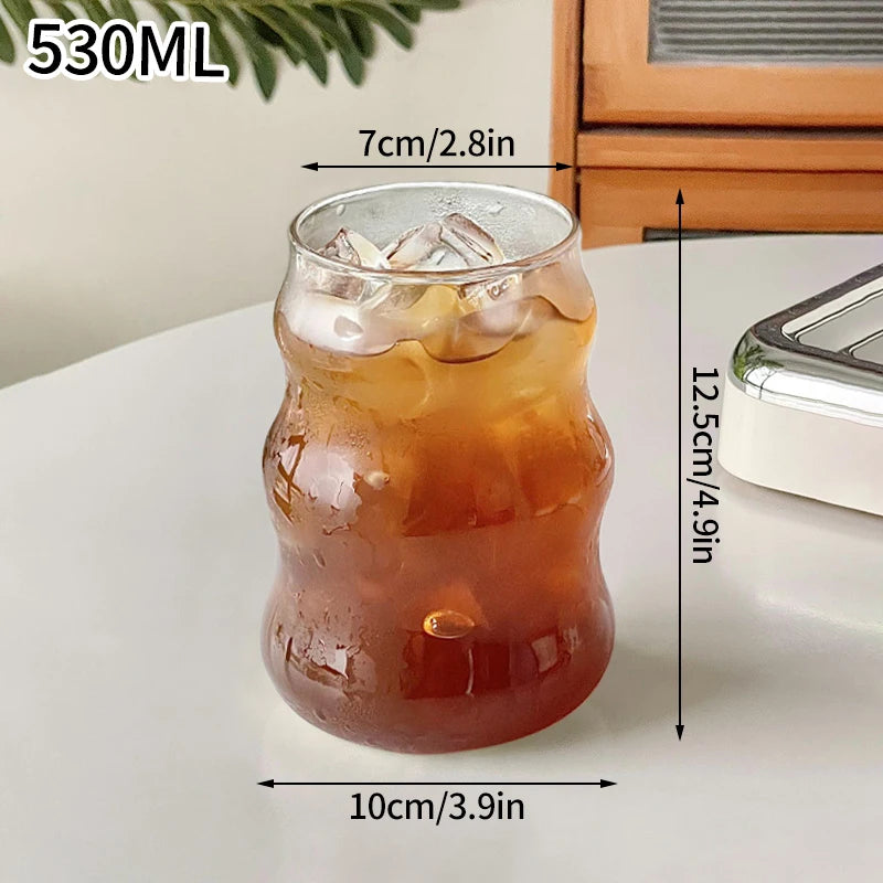 INS Transparent Glass Cups Creative Stripe Cold Coffee Mug Ice Juice Cocktail Drinking Cup Drinkware Water Wine Glass Bottle