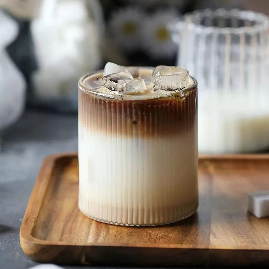 Glass Cup Household Stripe Coffee Milk Glass Transparent Glasses Ice Juice Mug Tea Latte Cup Drinkware Retro Home Decor