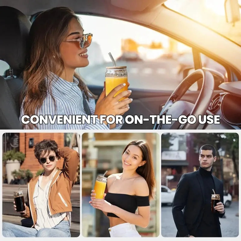 Glass with Wooden Lid and Straw