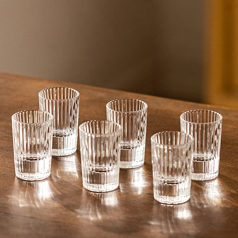 6pcs Set 20ml Striped Foreign Wine Glass Small Capacity Liquor Glass Transparent Brandy Vodka Cups Party Bar Specific Wine Glass