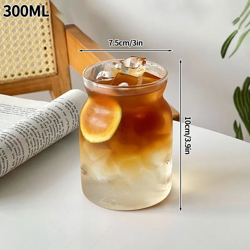 INS Transparent Glass Cups Creative Stripe Cold Coffee Mug Ice Juice Cocktail Drinking Cup Drinkware Water Wine Glass Bottle