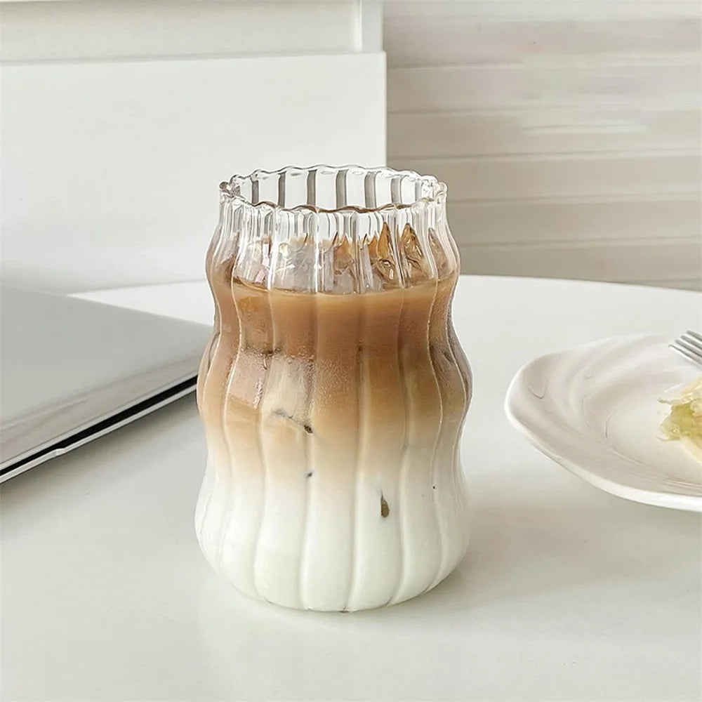 1pc Glass Cup 530ml Water Glasses Stripe Mug Heat-resistant Tumbler Drinkware Perfect For Tea Juice Milk Coffee For Party