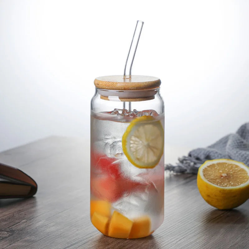 Multifunctional Bamboo Lid Glass, 16oz High Borosilicate Cola Cup, High Temperature Resistant Glass, Milk Tea Cup, Beverage Cup