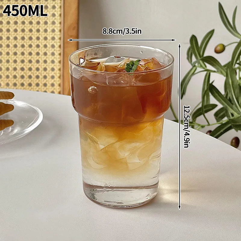 INS Transparent Glass Cups Creative Stripe Cold Coffee Mug Ice Juice Cocktail Drinking Cup Drinkware Water Wine Glass Bottle