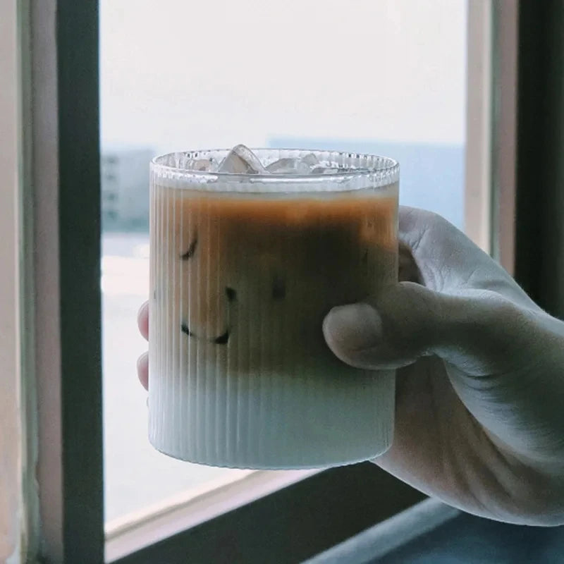 1/2/4/6PCS Coffee Mug Japanese Striped Glass Cup Japanese Creative Transparent Bubble Tea Cup Drinkware Shot Glasses Set Whiskey