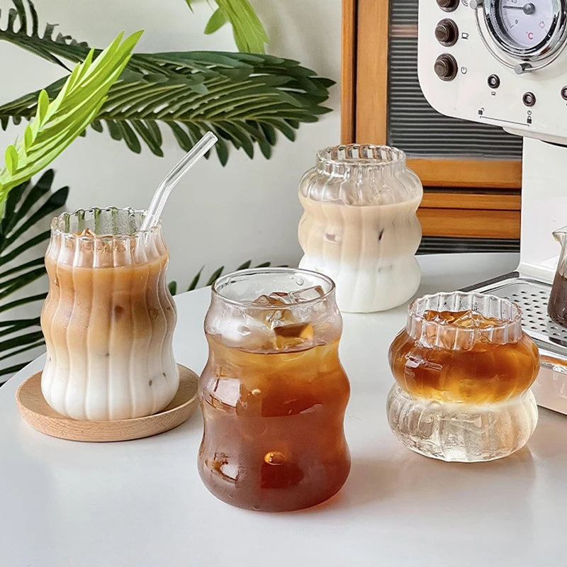 Transparant Drinking Glass Cup Creative Wave Shape Iced Coffee Tumbler Cup Juice Milk Tea Mug Drinkware Water Glasses Ripple Mug