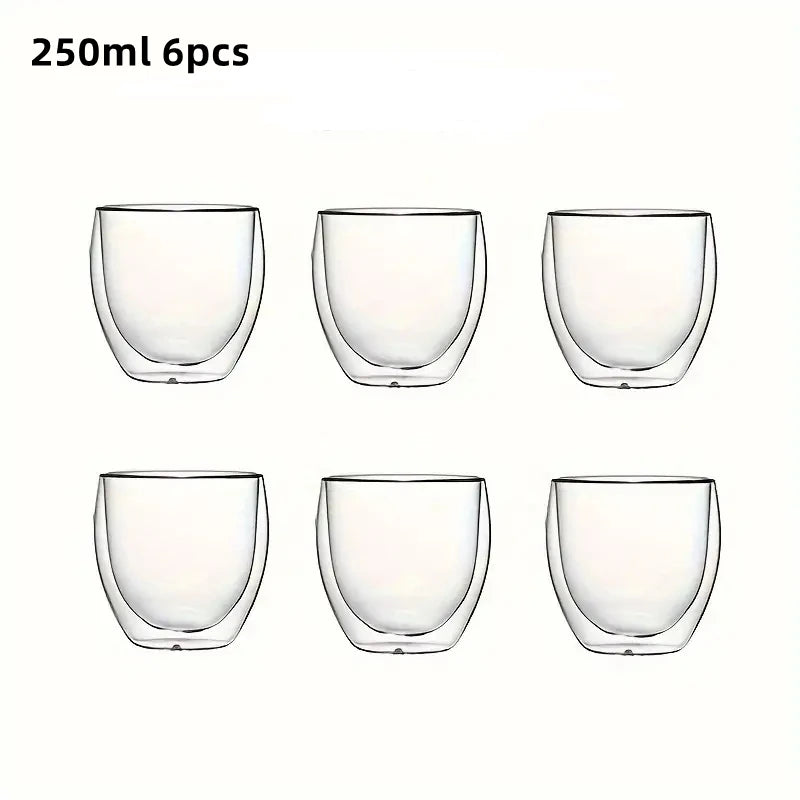 80/250/450ml Double-Wall Insulated Clear Glass Espresso Cups Perfect for Tea, Coffee, Latte, Cafe, Milk, Restaurant Use