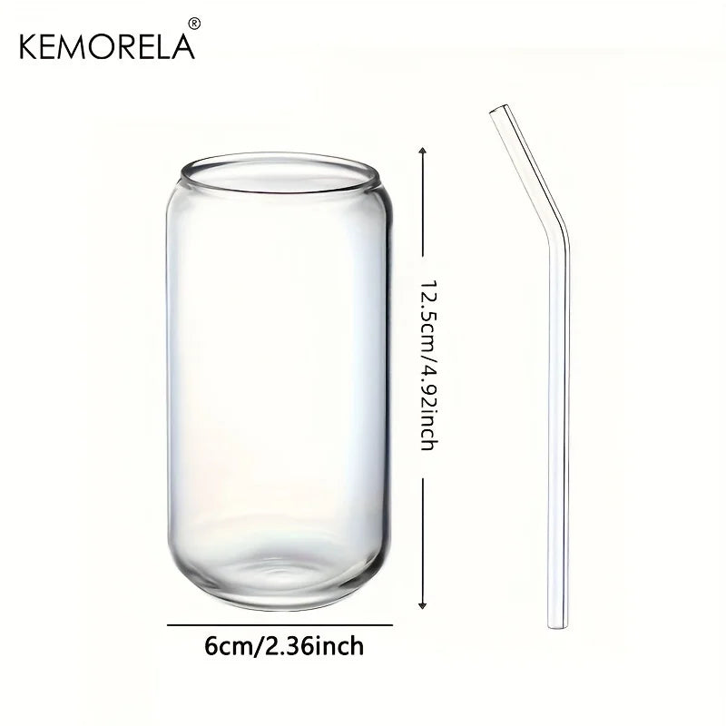 KEMORELA 1/4 Set Glass Cup With Lid and Without Cover Straw Transparent Bubble Tea Cup Glass Beer Can Milk Mocha Mug Drinkware