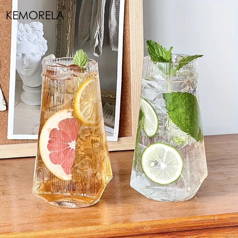 KEMORELA 500ML Vertical Geometric Highball Glass Modern Cocktail Drinking Glass for Water Beer Juice - Practical & Stylish