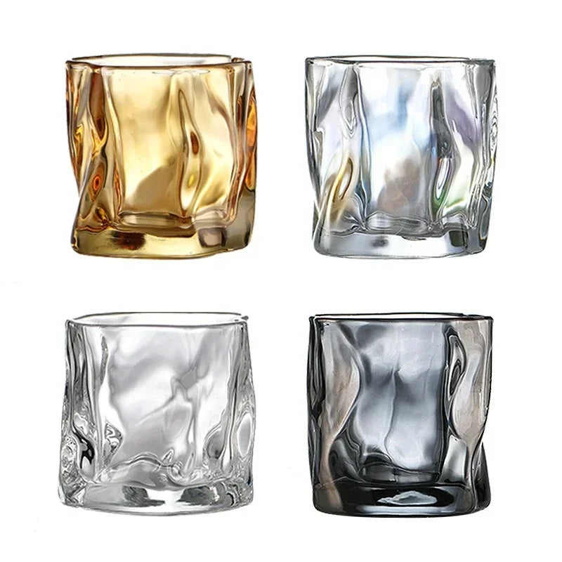 1Pcs Transparent Glass Mug Glacier Wine Whiskey Coffee Cup Household Drinking Juice Irregular Shape Cups Drinkware