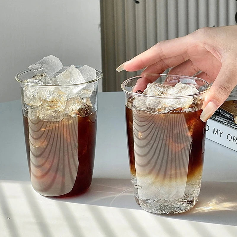 INS Transparent Glass Cups Creative Stripe Cold Coffee Mug Ice Juice Cocktail Drinking Cup Drinkware Water Wine Glass Bottle