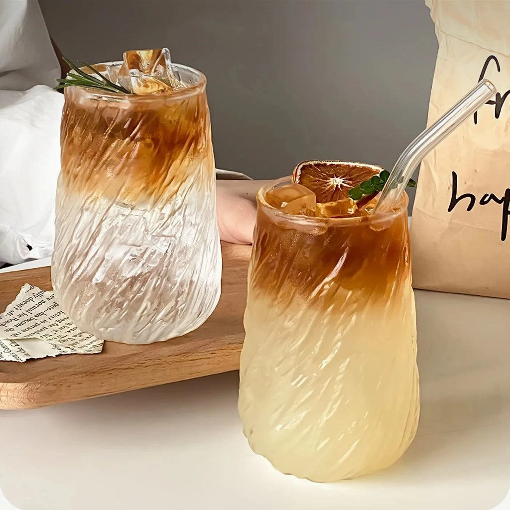 400ML Coffee Mug Glassware Stripe Glass Cup Ice Mug Transparent Glass Tea Cup Drinkware Juice Milk Mocha Cups Kitchen Supplies