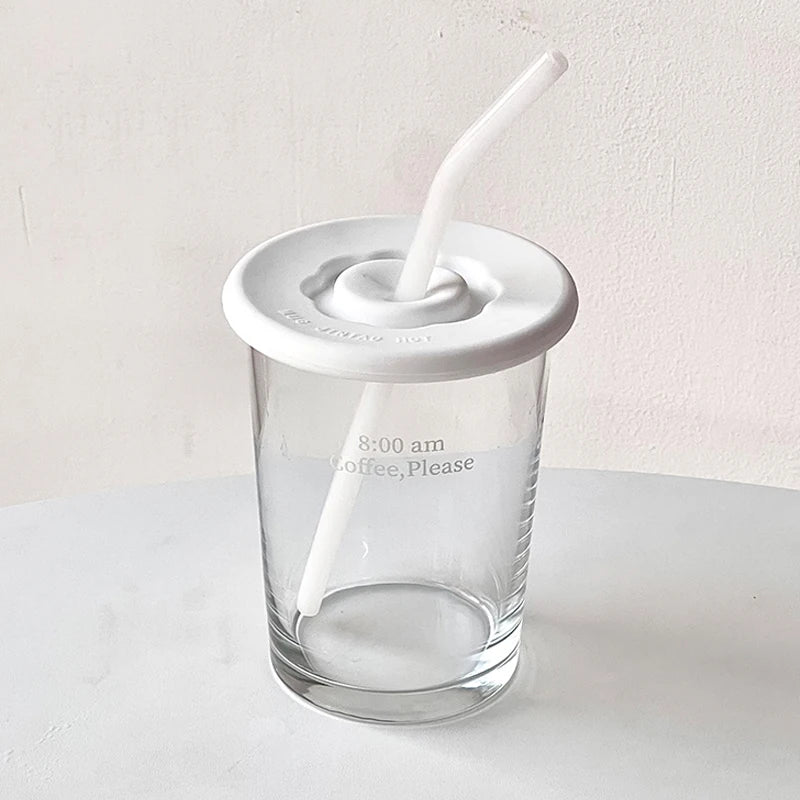 Iced Coffee Cup,INS Style Latte Glass ,Creative Letter Coffee Glasses,Cup with lid and straw，A gift to friends