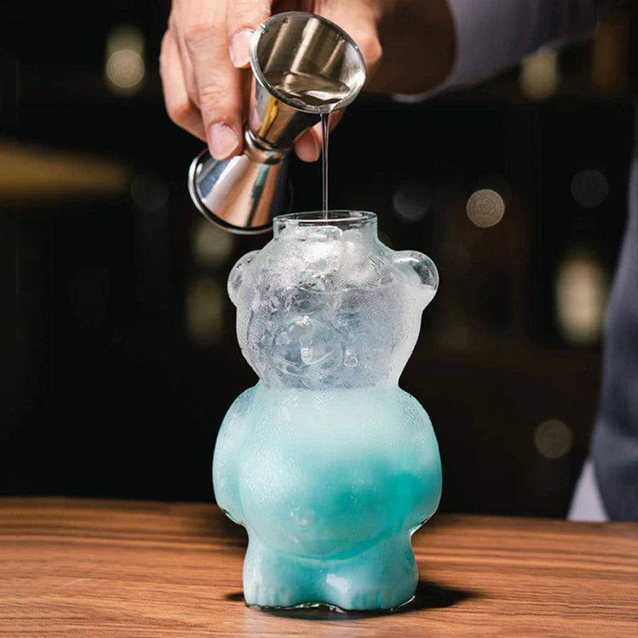 1/2pcs Cartoon Bear Shaped Glass Cup With Straw 300ml Transparent Juice Cocktail Glass Cup Restaurant Home Coffee Milk Cup