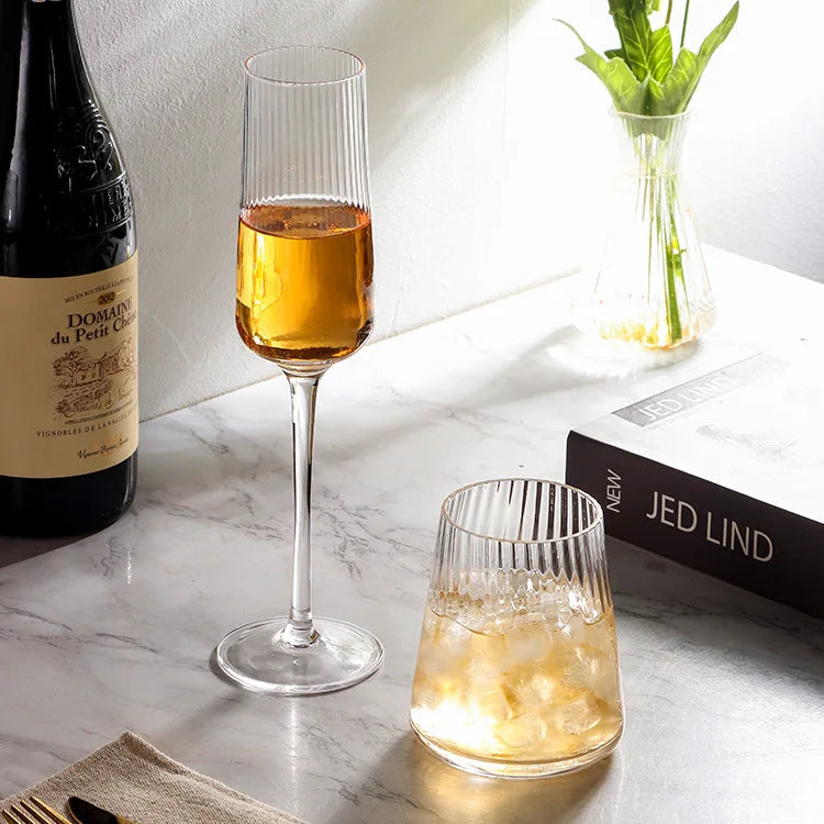 1-6pcs Transparent Corrugated Crystal Glass with High Aesthetic Value Home Wine Glasses Party Champagne Christmas Gifts