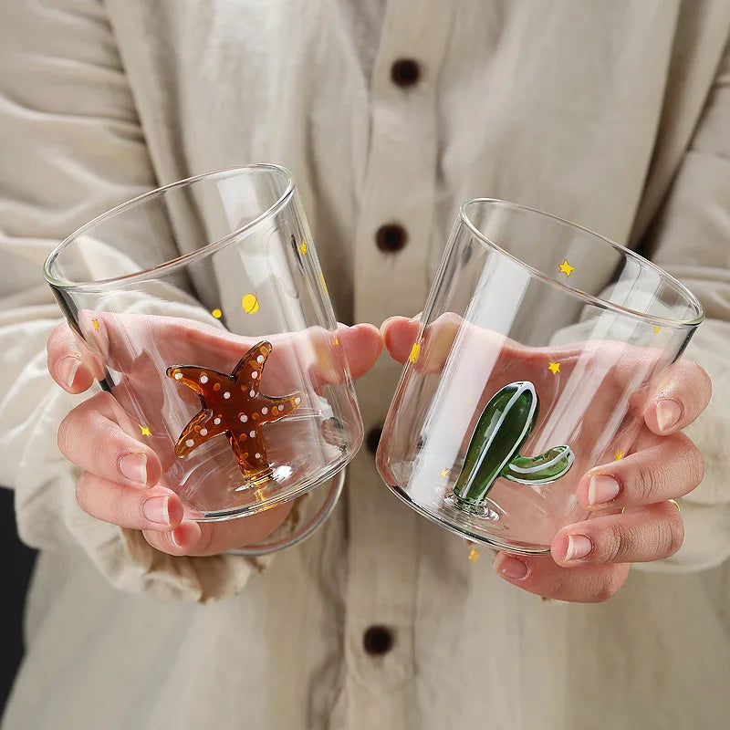 3D Creative Handmade Bubble Glass Cup Three-Dimensional Animal Plant Shape Coffee Milk Drink Cute Transparent Glass Cup,Gift