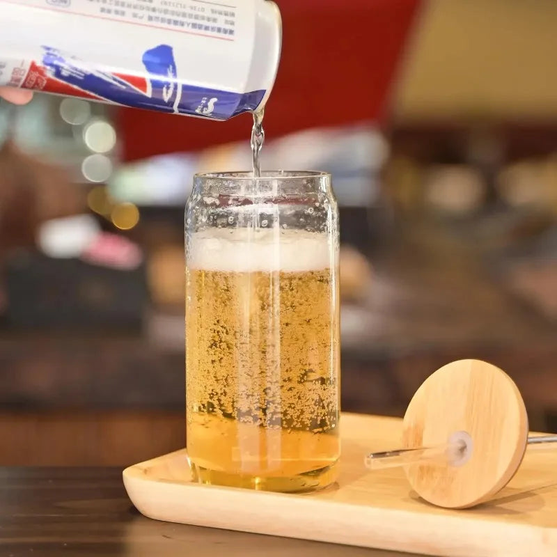 Glass with Wooden Lid and Straw