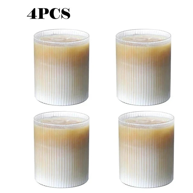 1/2/4/6PCS Coffee Mug Japanese Striped Glass Cup Japanese Creative Transparent Bubble Tea Cup Drinkware Shot Glasses Set Whiskey