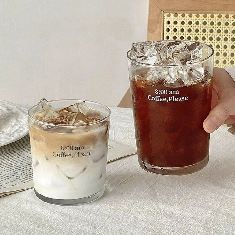 Iced Coffee Cup,INS Style Latte Glass ,Creative Letter Coffee Glasses,Cup with lid and straw，A gift to friends