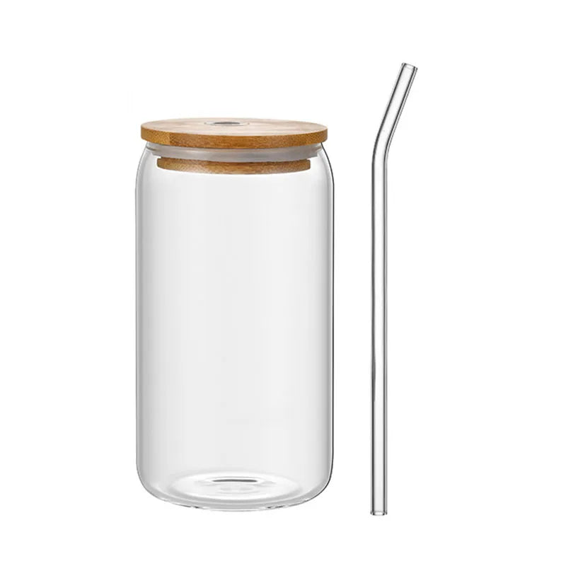 Multifunctional Bamboo Lid Glass, 16oz High Borosilicate Cola Cup, High Temperature Resistant Glass, Milk Tea Cup, Beverage Cup