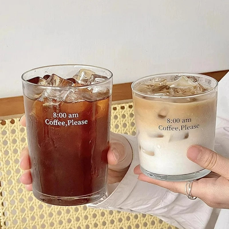 Iced Coffee Cup,INS Style Latte Glass ,Creative Letter Coffee Glasses,Cup with lid and straw，A gift to friends