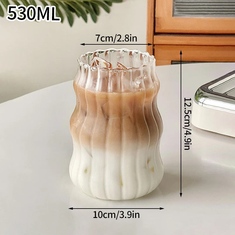 INS Transparent Glass Cups Creative Stripe Cold Coffee Mug Ice Juice Cocktail Drinking Cup Drinkware Water Wine Glass Bottle