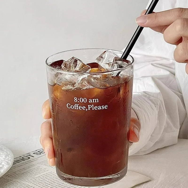 Iced Coffee Cup,INS Style Latte Glass ,Creative Letter Coffee Glasses,Cup with lid and straw，A gift to friends