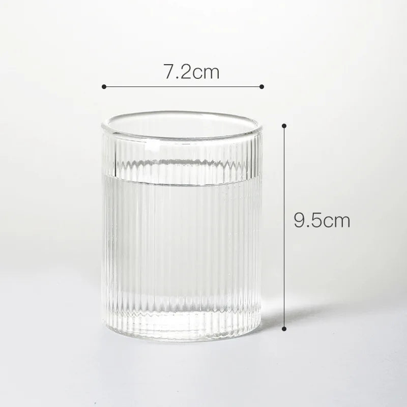 Japanese Ribbed Glass Coffee Mug, Heat-Resistant Striped Glass Cup, Transparent, Home Drink, Juice, Water, Beer, Wine, 1-6Pcs