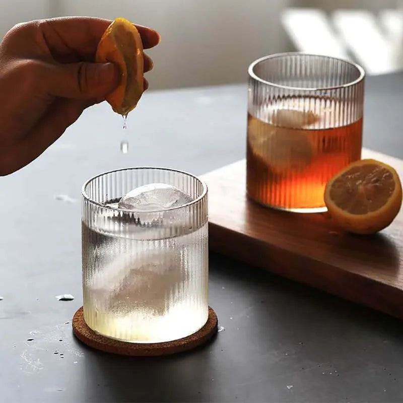 2023 Japanese-Style Ripple Whisky Glass Vertical Lines Coffee Cup Transparent Beer Mug Drinking Glass For Juice
