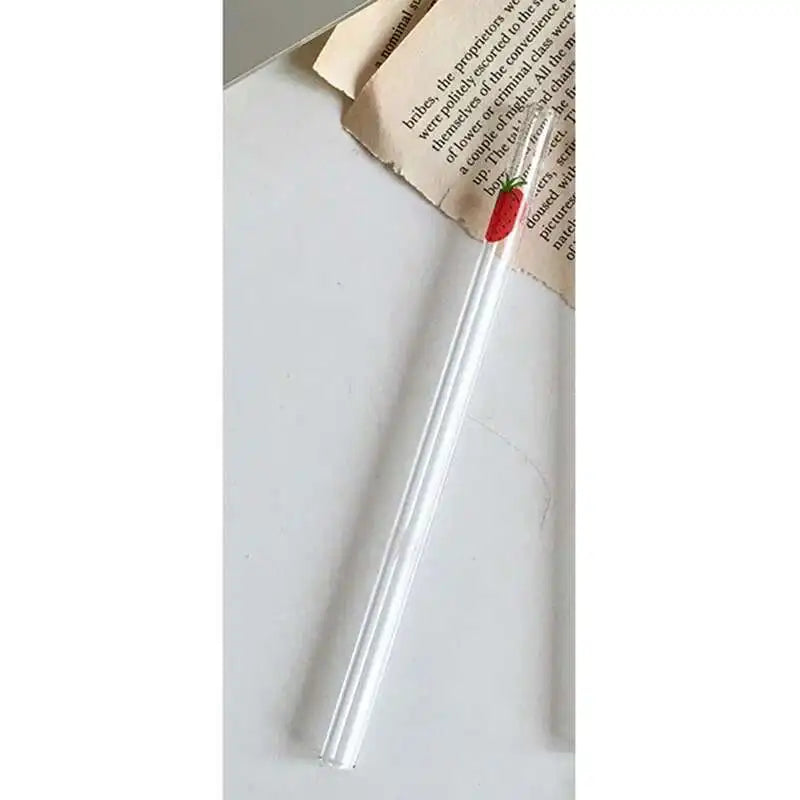 300 ML High Borosilicate Nana Cute Strawberry Water Milk Drinking Glasses Cup with Straw Upgrade Thickened Version Gift