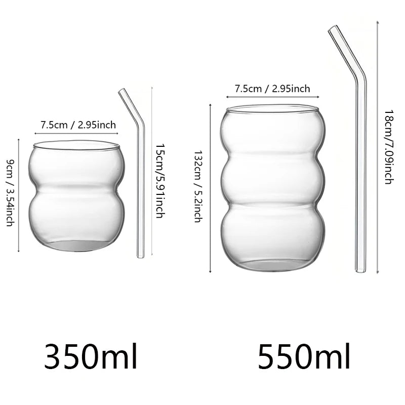 350/550ml Transparent Glass Cup Cold Coffee Cup With Straw Dessert Juice Milk Drinkware Mug Party Cocktail Glasses Teacup