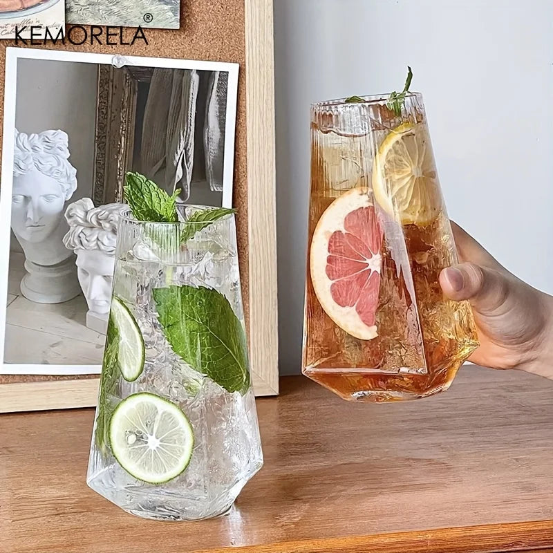 KEMORELA 500ML Vertical Geometric Highball Glass Modern Cocktail Drinking Glass for Water Beer Juice - Practical & Stylish