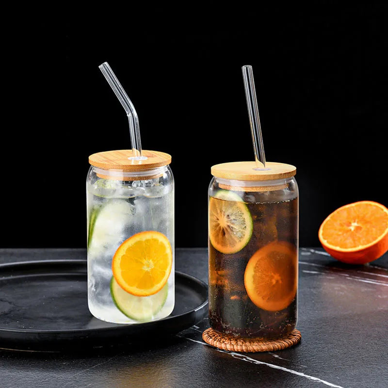 Multifunctional Bamboo Lid Glass, 16oz High Borosilicate Cola Cup, High Temperature Resistant Glass, Milk Tea Cup, Beverage Cup
