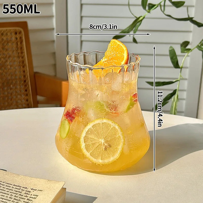 INS Transparent Glass Cups Creative Stripe Cold Coffee Mug Ice Juice Cocktail Drinking Cup Drinkware Water Wine Glass Bottle