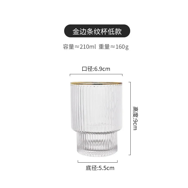 Japanese Ribbed Glass Coffee Mug, Heat-Resistant Striped Glass Cup, Transparent, Home Drink, Juice, Water, Beer, Wine, 1-6Pcs