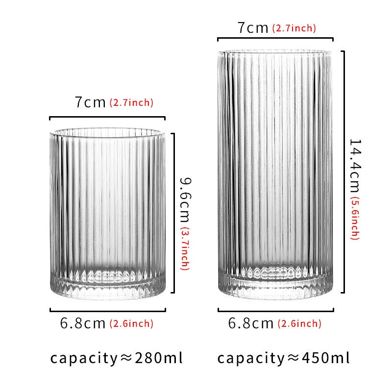 Simple striped glass cup Americano coffee cup juice cup cold drink cup milk breakfast cup suitable for coffee shop hotel party