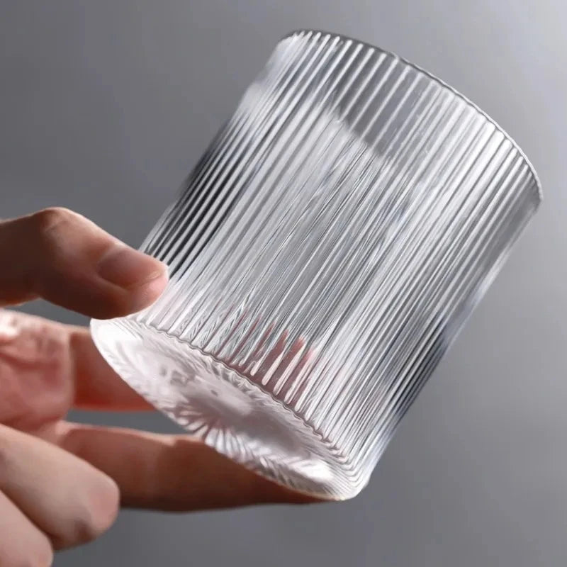 1/2/4/6PCS Coffee Mug Japanese Striped Glass Cup Japanese Creative Transparent Bubble Tea Cup Drinkware Shot Glasses Set Whiskey