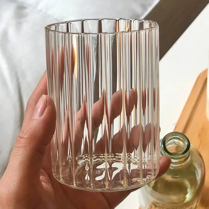 Heat-Resistant Stripe Glass Cup Transparent Coffee Mug Drinking Glasses Juice Milk Tea Cups Cocktail Glasses Beverages Drinkware