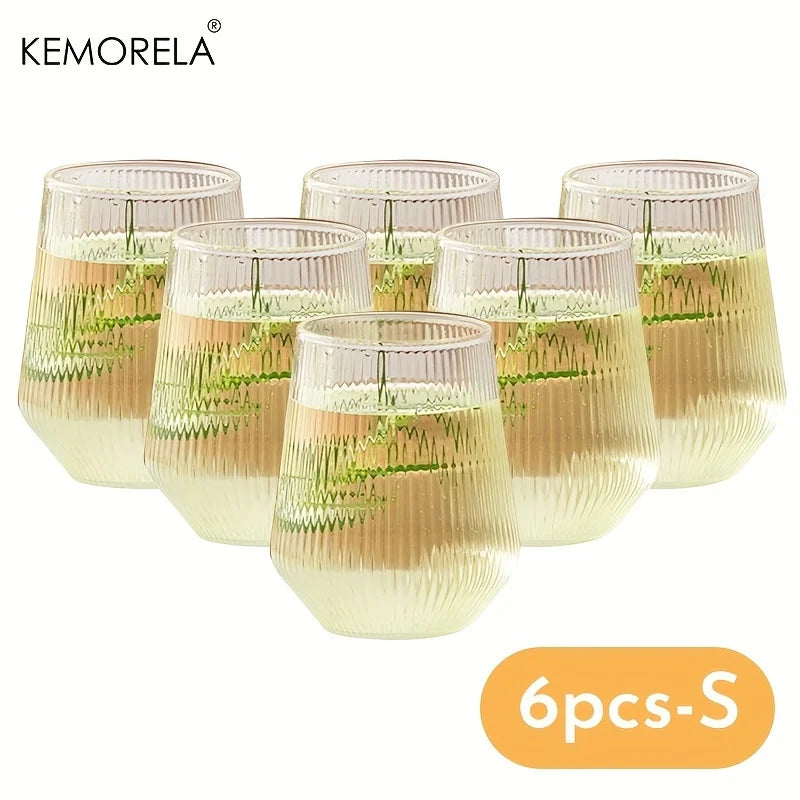 KEMORELA 4/6PCS Heat-Resistant Vertical Stripes Clear Coffee Glass Water Cup Milk Beer Juice Tea Cup Drinking Cup Kitchen Party