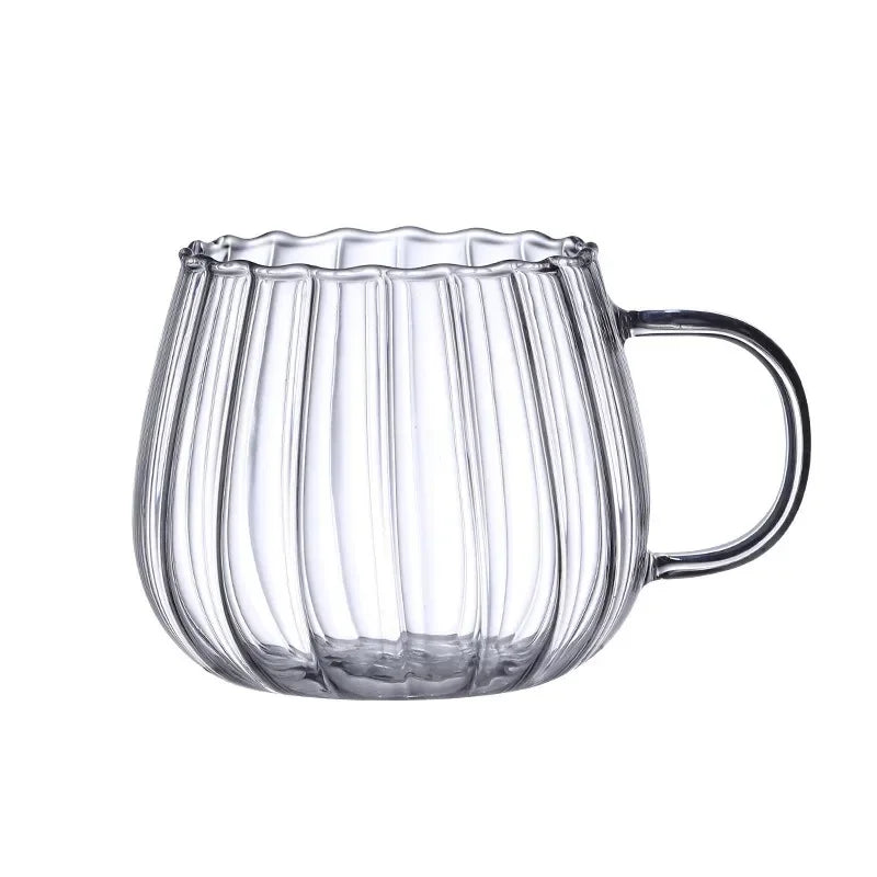 400ml High Borosilicate Glass Coffee Cups Creative Striped Mug Breakfast Milk Glass Water Cup Pumpkin Cups Home Office Drinkware