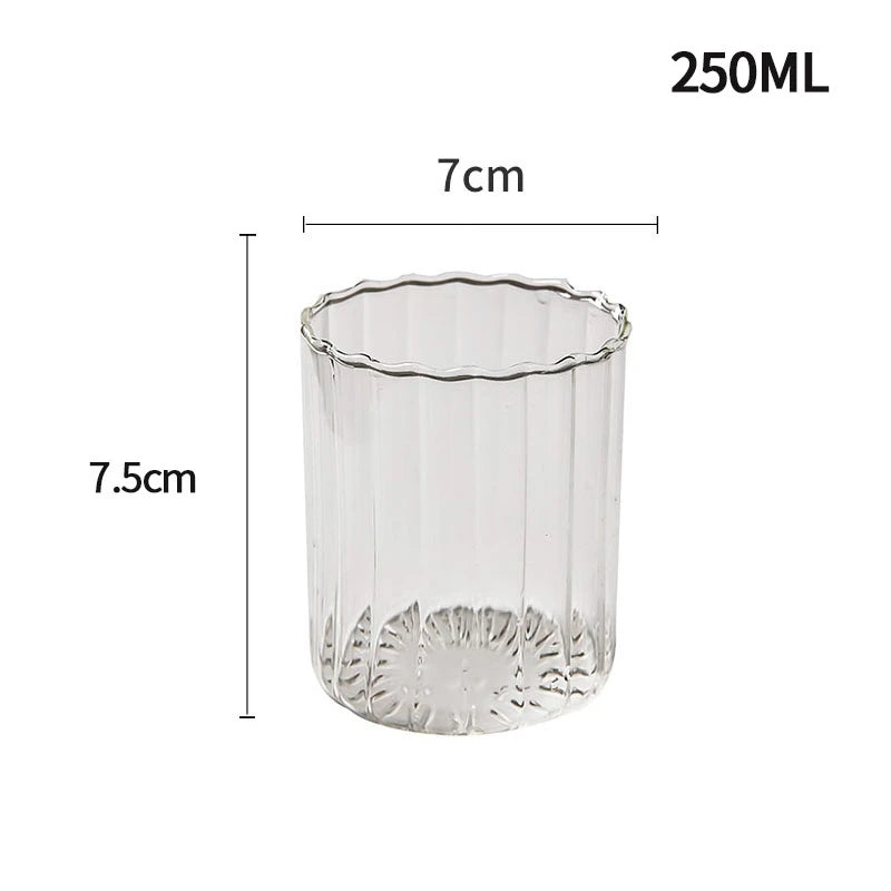 Heat-Resistant Stripe Glass Cup Transparent Coffee Mug Drinking Glasses Juice Milk Tea Cups Cocktail Glasses Beverages Drinkware